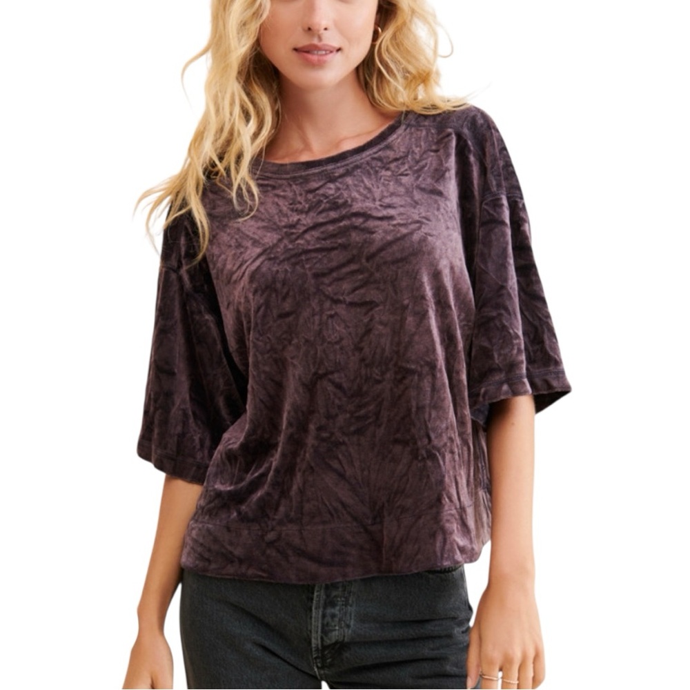 Free People We The Free Valerie Velour Scoop Back Velvet Tee Small Purple - Picture 2 of 9